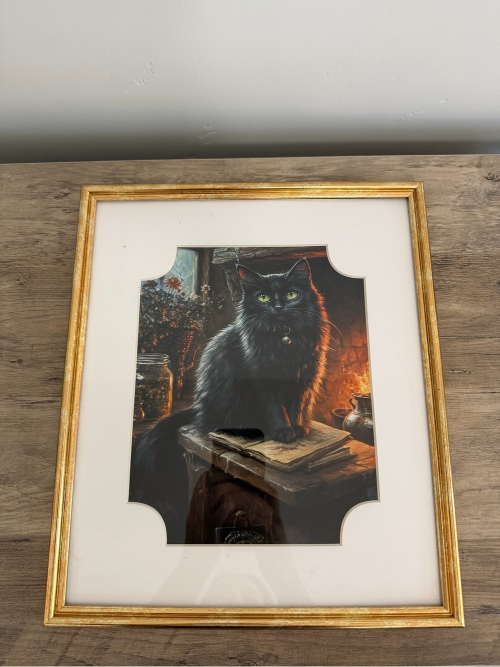 Black Cat Gold Framed Wall Art Dark Academia Decor